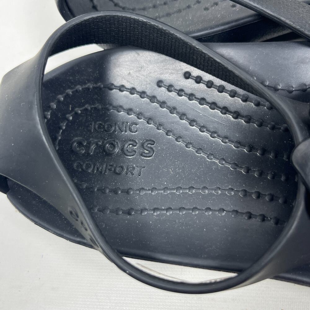 CROCS Sandals Womens 6 Serena Embellish Flip Flop Floral Strap Black NEW - Picture 4 of 6